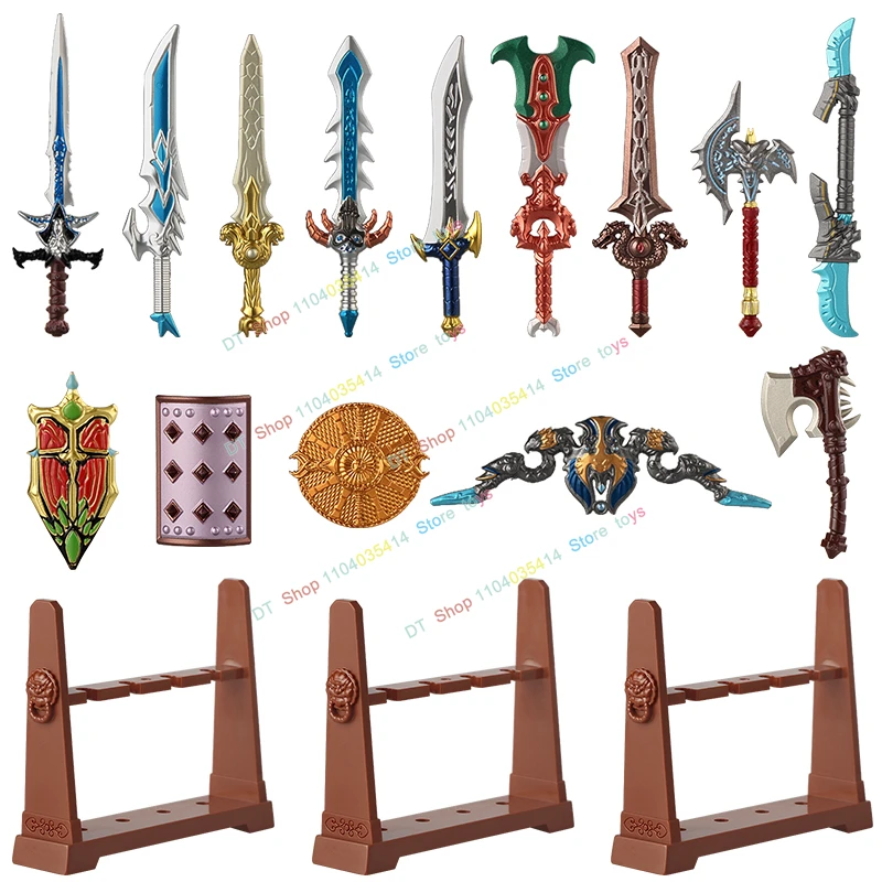 

HOT Game Accessories Sets Shields Axes bow and arrow Knives Sword Spear Heavy Armor Knights Building Blocks Toys Gifts PJD80 81
