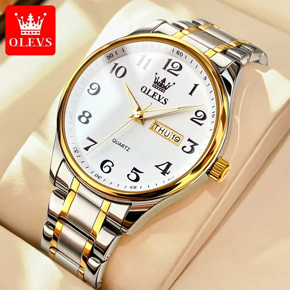 OLEVS 5567 Quartz Watch for Men Classic Bussiness Digital Dial Date Week Display Clock Luminous Waterproof Man Gold Wristwatches