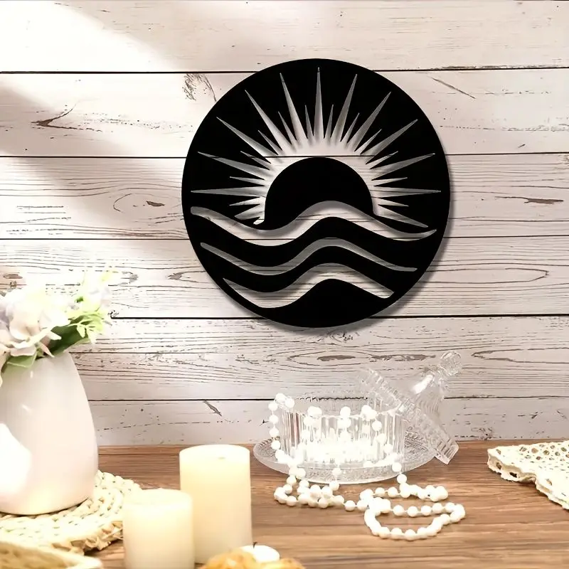 CIFbuy Wrought Iron Wall Art Sun And Waves Metal Decor Black Forged Home Garden Interior Hanging Ornament