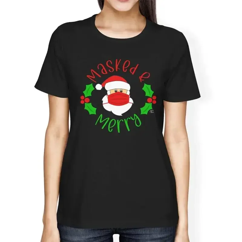 1T T Shirt Womens Loose Fit Masked Merry Christmas