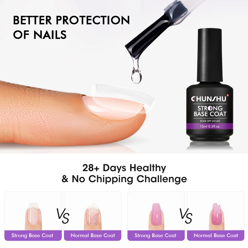 CHUNSHU-abrigo Base fuerte para manicura, arte de uñas híbrido, Base transparente de larga duración, Gel, refuerzo semipermanente, 15ML