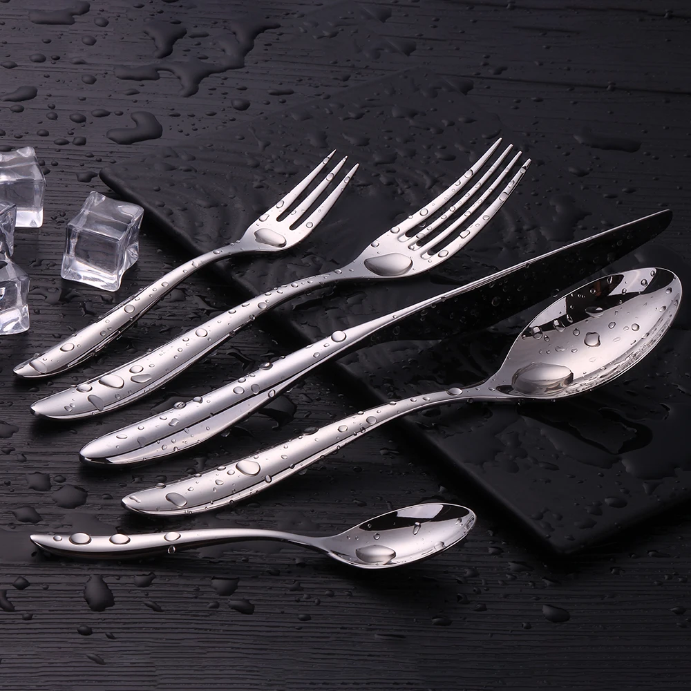 6/16/20/24Pcs Sliver Tableware Stainless Steel 304 Cutlery Set Mirror Knife Fork Spoon Western Dinner Set Smooth Handle Flatware