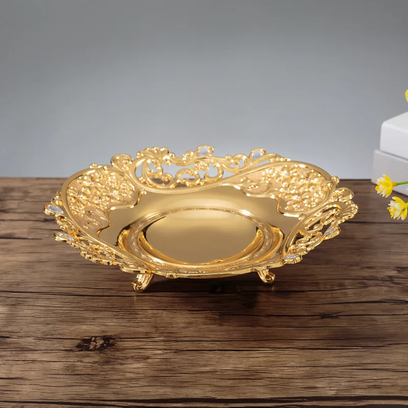 

Europe Gold/Sliver Fruit Storage Tray Kitchen Serving Platter Alloy Metal Home Decoration Trays Wedding Snack Bowl SG056