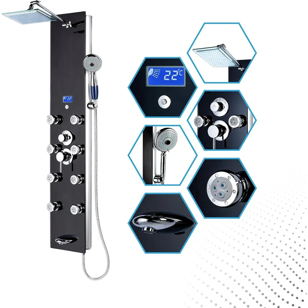 

Blue Ocean™ 52” Aluminum SPA392B Black Shower Panel Column Tower with Rainfall Shower Head, 8 Multi-functional Nozzles