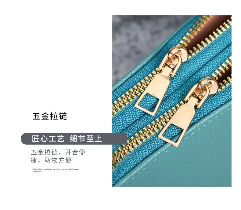 Neue Doppel-reißverschluss Große Kapazität Lange Brieftasche für Frauen Mode Multi-schicht Telefon Münze Karte Geldbörse Floral Geprägte PU leder – Detail 8