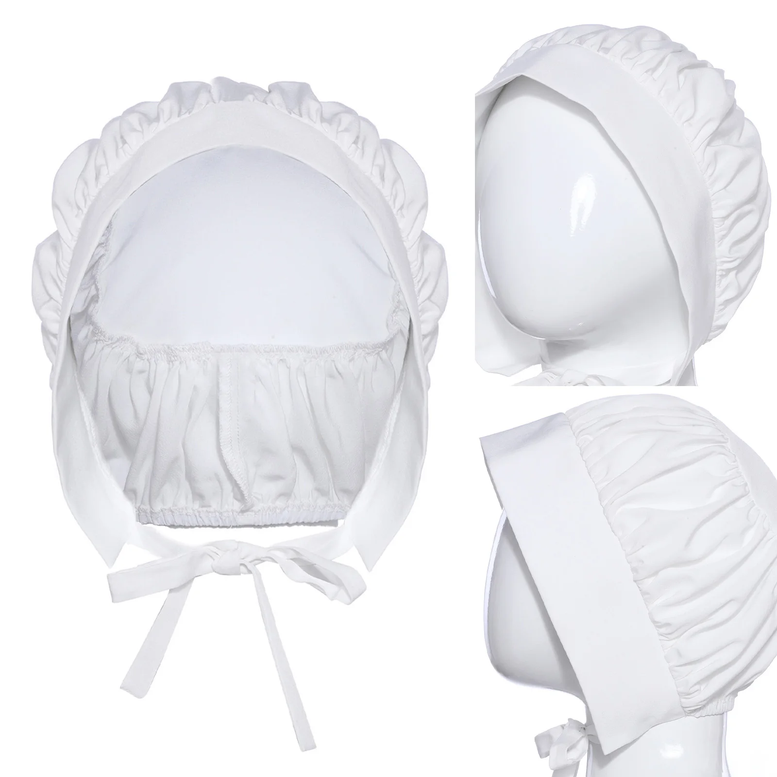 Crianças meninas empregada cosplay traje criança halloween peregrino chapéu queixo cintas bonnet acessórios para masquerade festa temática roleplay