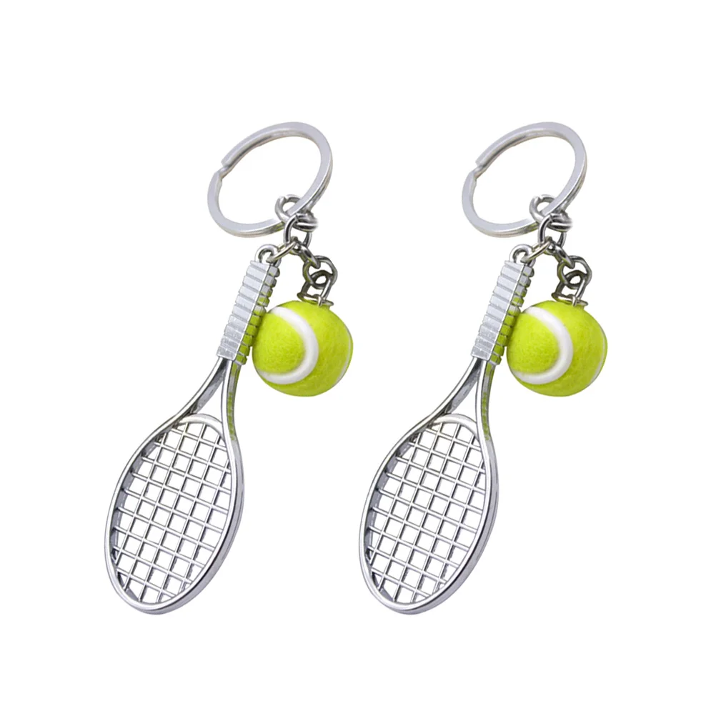 2 Pcs Tennis Balls Creative Gift Keychains Prize Mini Keyring Hanging Pendant Bag Miss