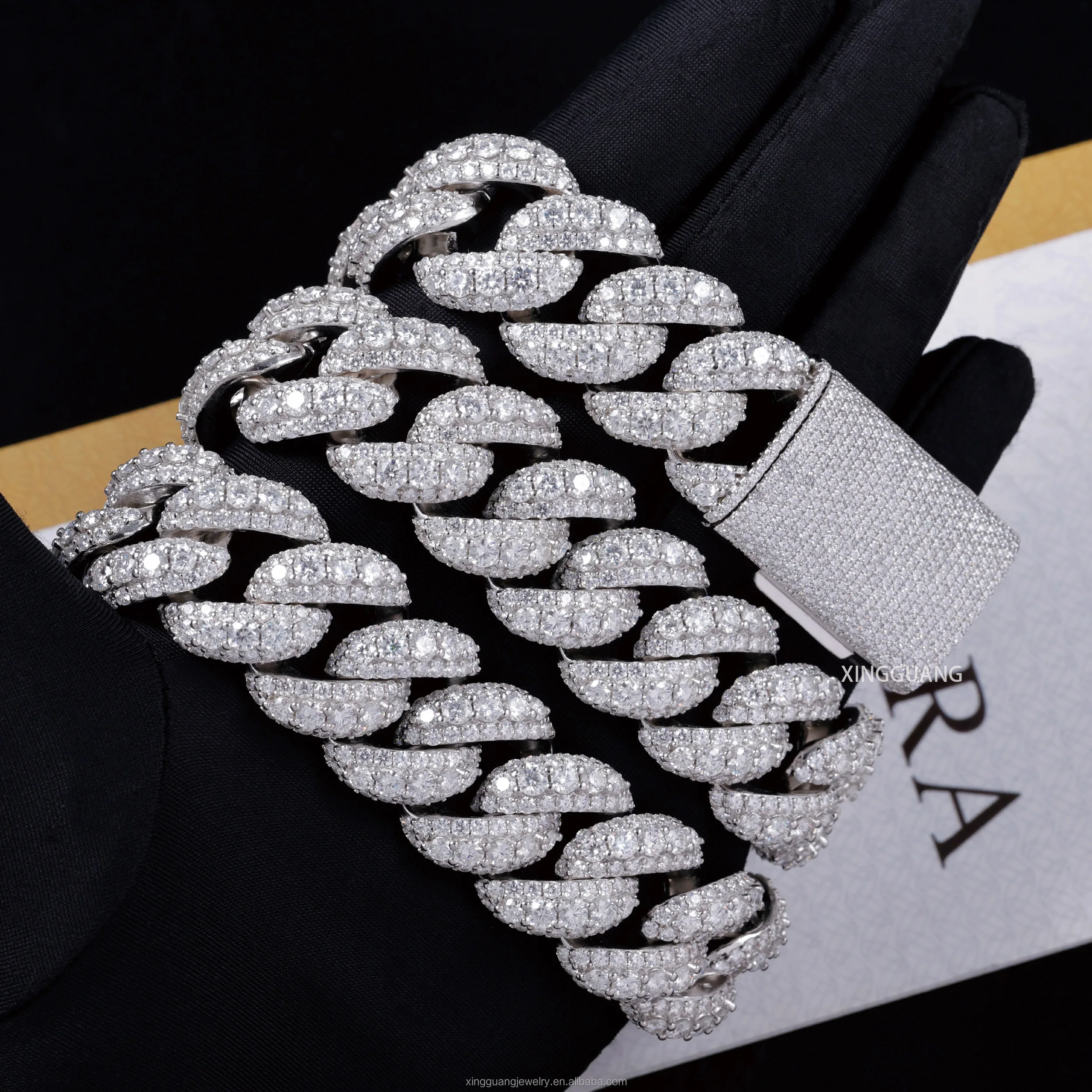 White Plated Gold Heavy Chain 20MM 22MM Iced Out Moissanite Raised Chain S925 VVS Diamond Cuban Link Chain Necklace Jewelry..