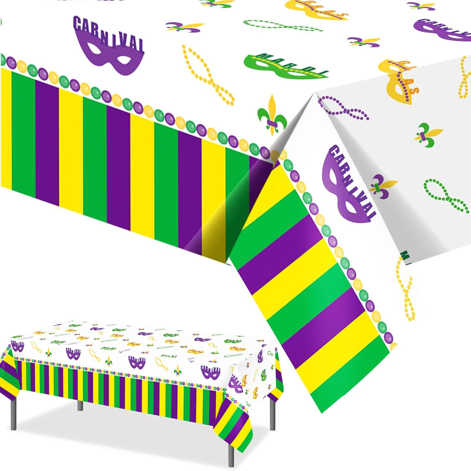 Mardi Gras Tablecloth Carnival Disposable Table Cover for Masquerade Party Decoration Kitchen Home