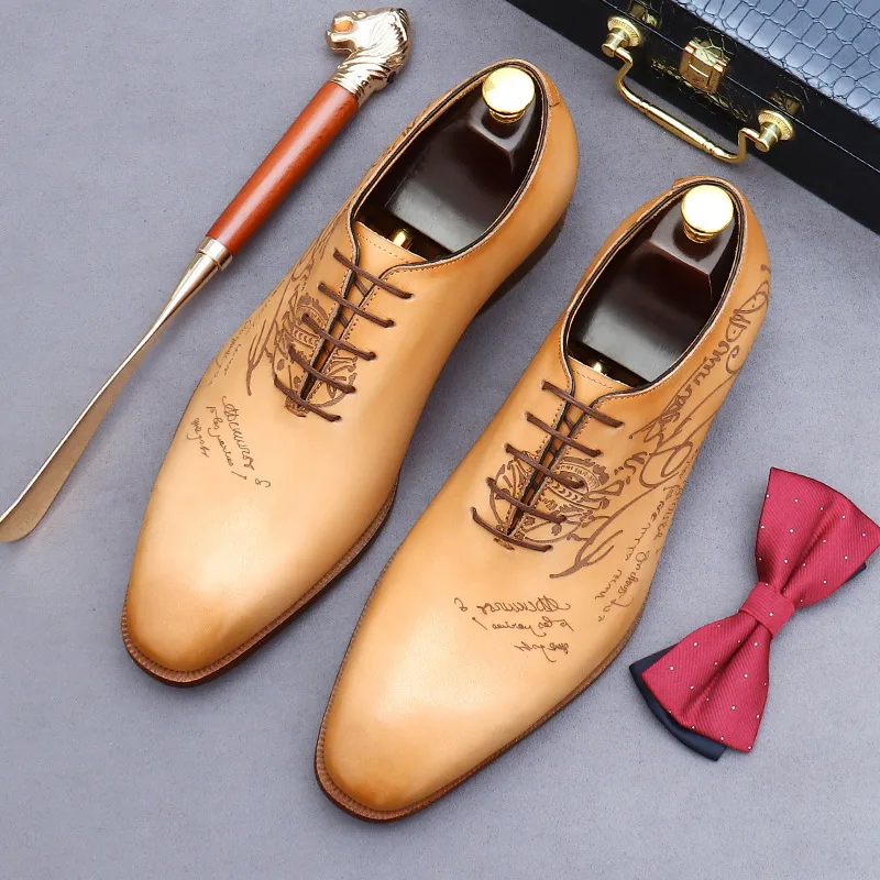 British Style Men Business Dress Shoes Leather Pointed Oxford Shoes Wedding Groom Shoes Whole Leather Casual Men