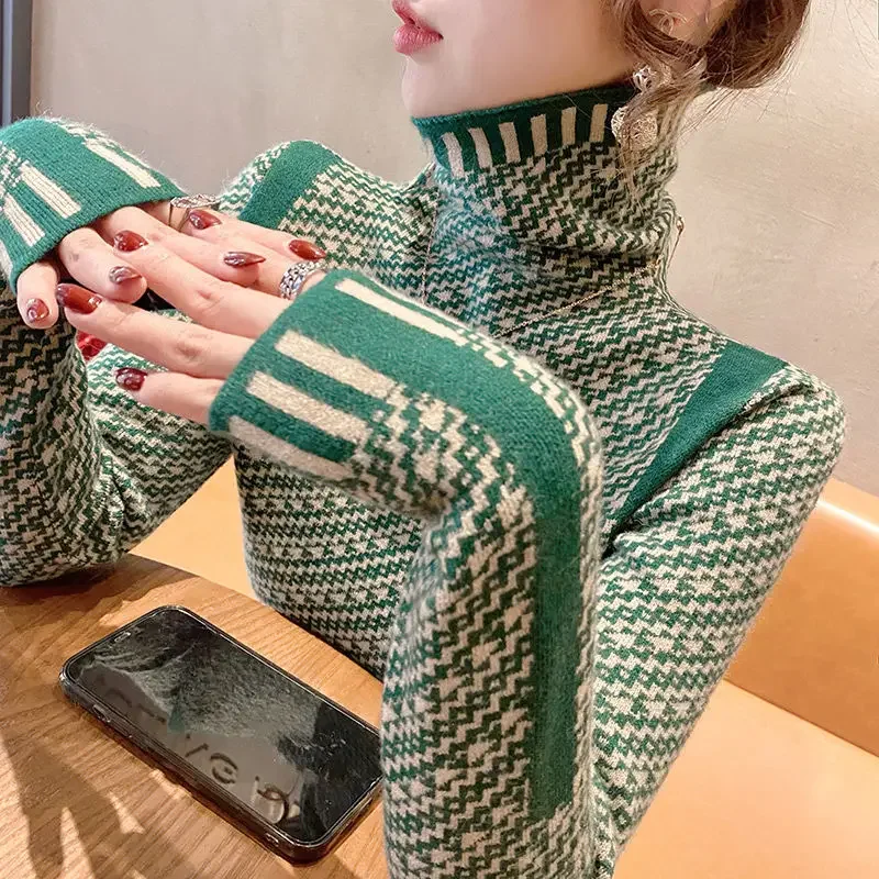 Autumn Winter Zigzag Pattern Printing Four Colors Soft Comfortable Women Pullovers Slim Korean New Style Thick Wild V1026