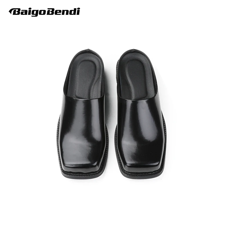 Men\'s Modern Half Slippers Trendy Simple Square Toe Casual Mules Leisure Man Outdoor Slides