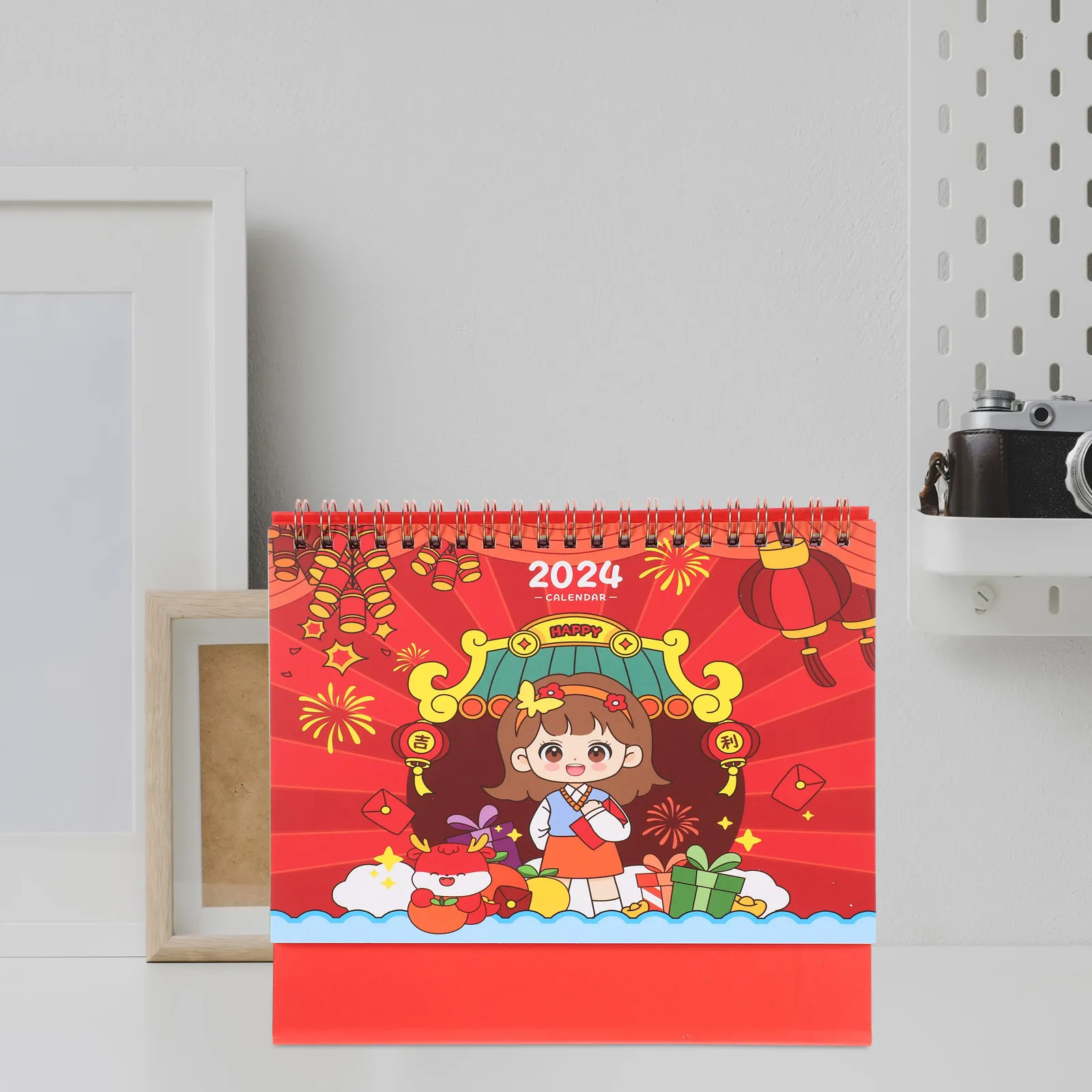 

Home Office 2024 Desk Calendar Memo Pad Pink Mini Standing Flip Desktop Monthly Cartoon Table
