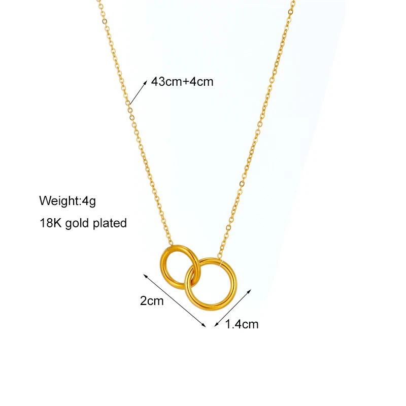 DIEYURO 316L Stainless Steel Double Ring Pendant Necklace For Women Fashion Gold Color Ladies Clavicle Chain Girls Body Jewelry