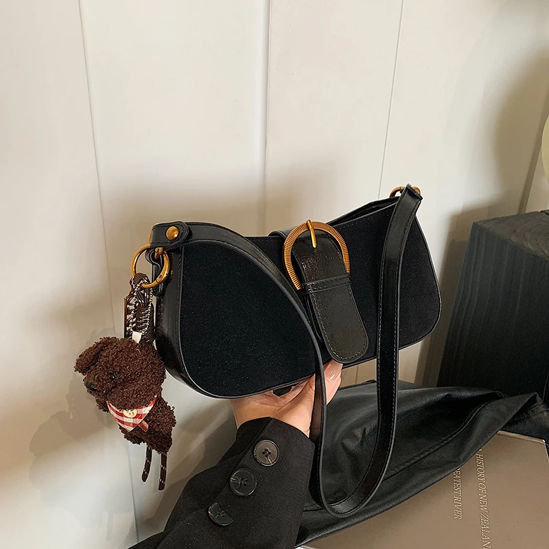 Tas selempang Pu wanita Vintage, tas selempang Pu wanita, warna Solid, lembut, tas bahu, tas Suede, Retro, tas komuter 2025