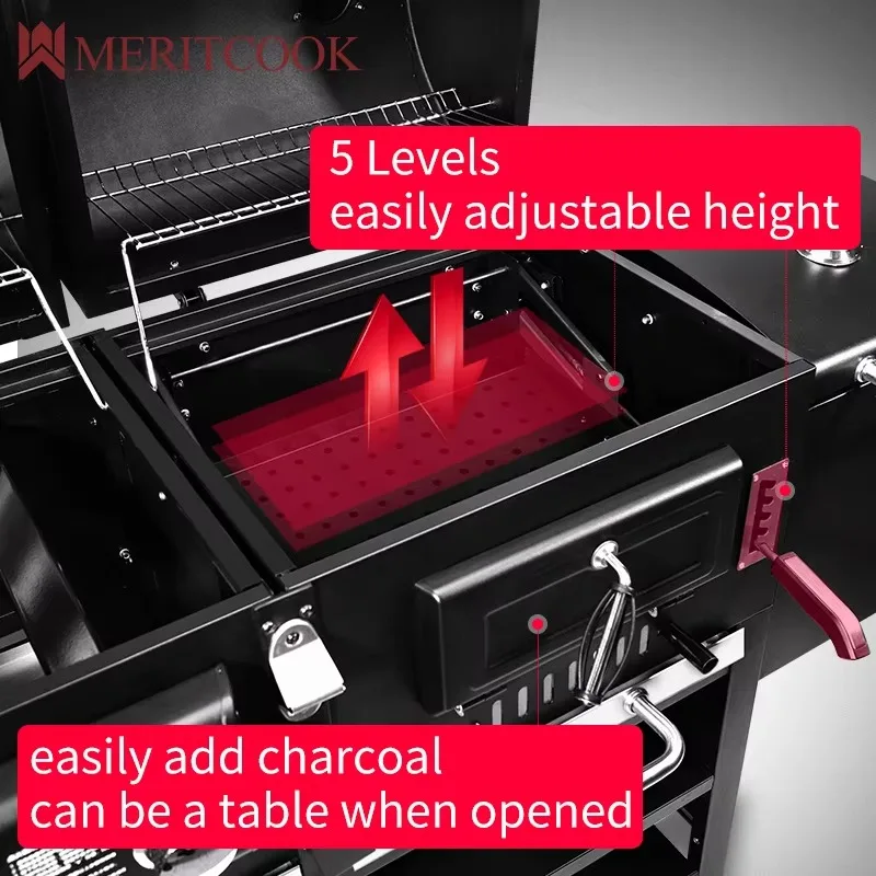 Outdoor Large Gas and Charcoal Grill Heavy Duty Trolley BBQ Smoker Smokeless Combo Commercial Barbecue BBQ Grills