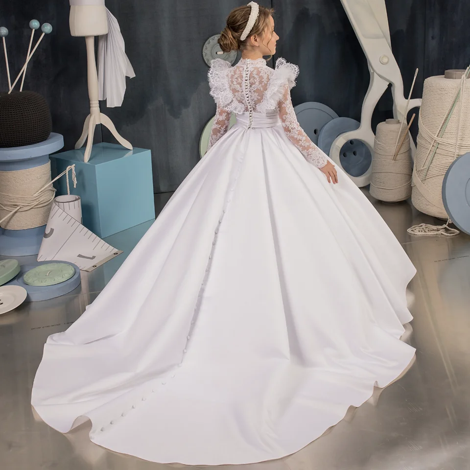 فستان فتاة الزهور من التول للأطفال من فيستدوس بارا نين فستان الأميرة للطفل لون مخصص أبيض لحفلات الزفاف وحفلات ماكسي للسهرة