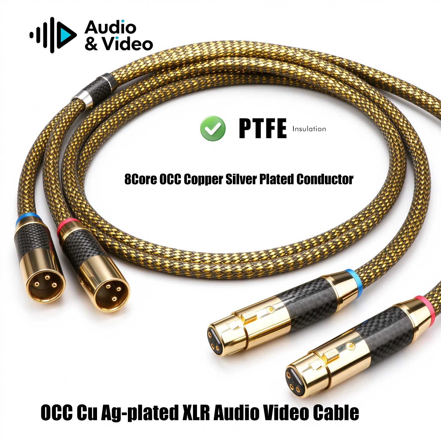 Pair RCA Audio Cable 8N OCC Silver Plated PTFE Signal Cable Gold Plated Reference Audio Line With RCA XLR Plug For Amplifier