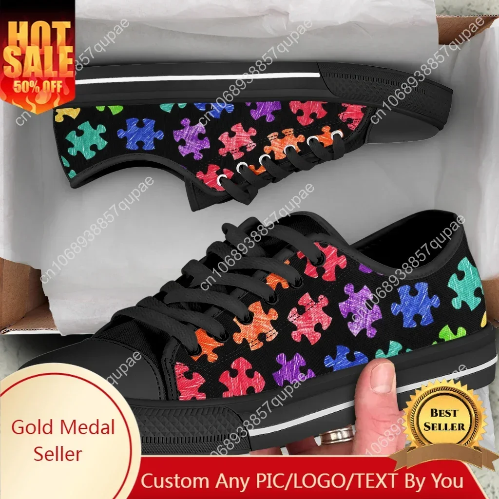 Colorful Autism Awareness Print Low Top Shoes Women Teenager Sneakers Canvas High Quality Sneaker Casual Customized Couple Shoe