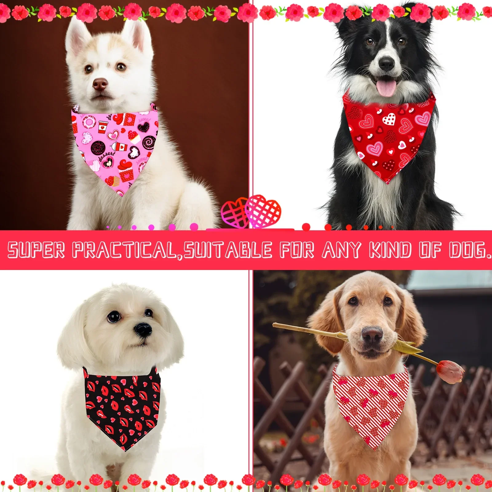 Imagem -02 - Dia dos Namorados Bandanas para Cães Amor Pet Cão Cachecol para Pequeno Cão Gato Bandanas Babadores dos Namorados Cão Aliciamento Acessórios 50 Peças