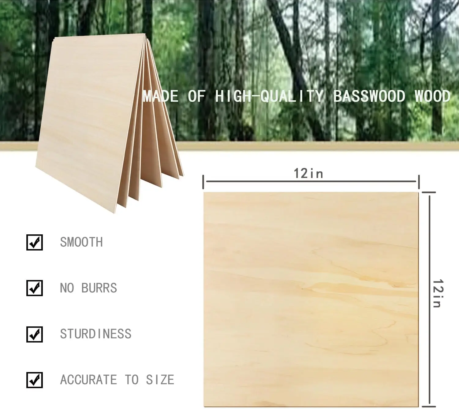 30 pacotes de folhas de basswood de 1/16 polegadas, madeira inacabada para artesanato, pintura, gravação a laser e corte CNC (12x12 polegadas-1,5 mm)