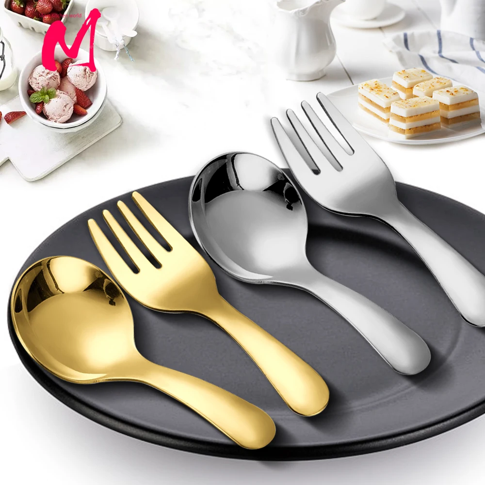 Silver/Golden Stainless Steel Short Handle Spoons Forks Soup Spoons Condiments Spoon Dessert Spoon Tea Coffee Spoons