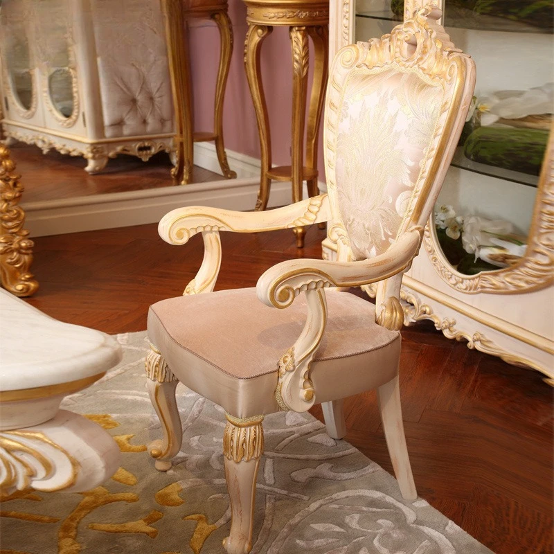 Meubles de salle à manger, table sculptée en bois massif, table à manger rectangulaire en marbre naturel et combinaison de chaises