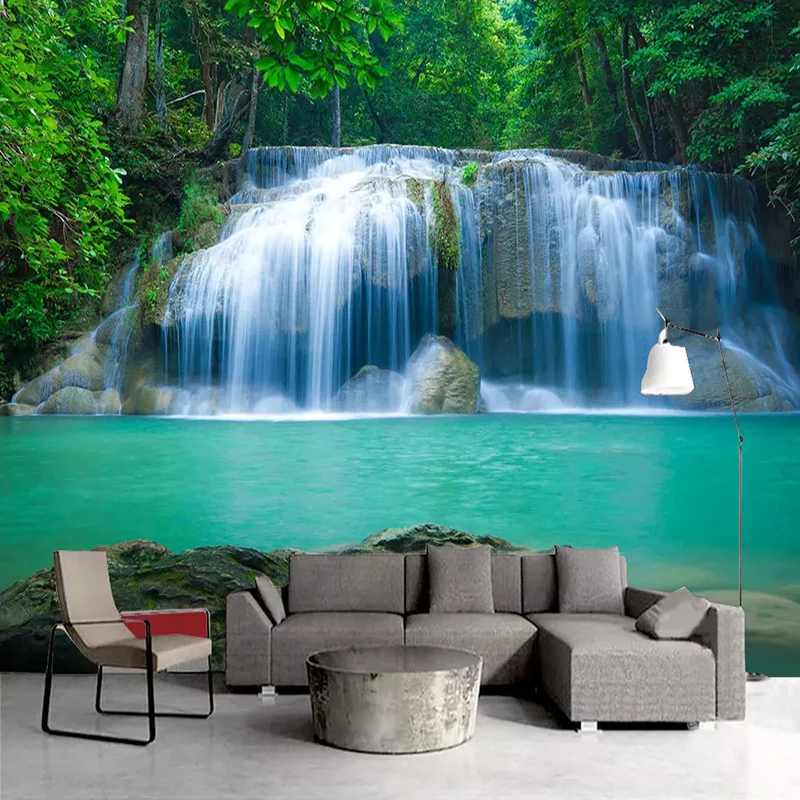 Custom Mural Modern 3D Waterfall Nature Landscape Wall Painting for Bedroom Living Room TV Background Wallpaper Home Improvement