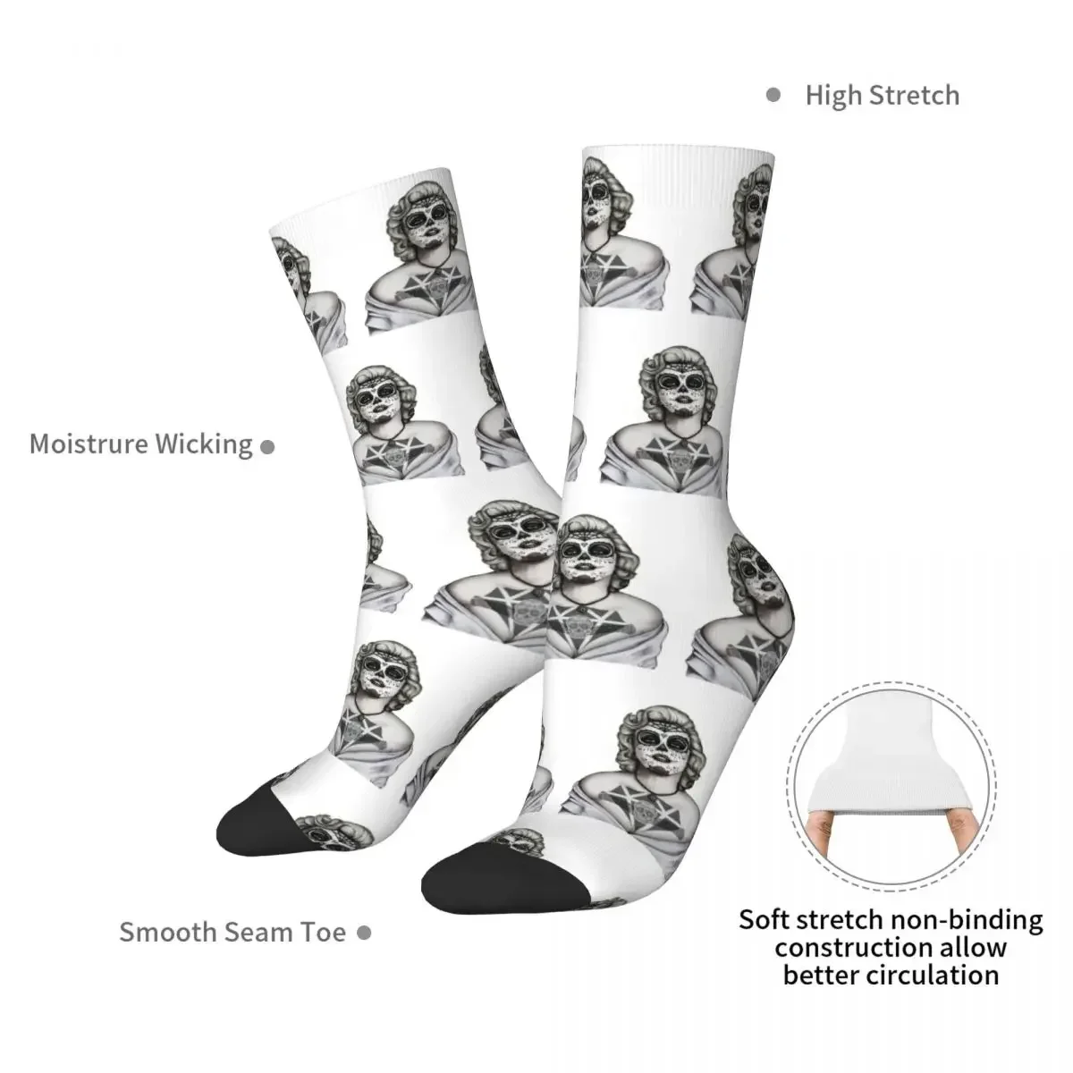 Skull Marilyn Monroe Socks Harajuku Super Soft Stockings All Season Long Socks Accessories for Man's Woman's Birthday Present