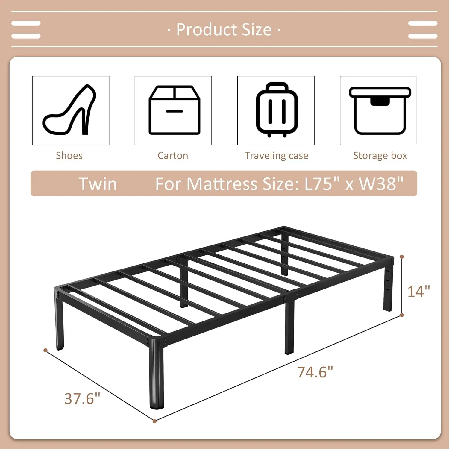 Twin Bed Frames Ronde Hoekpoten Heavy Duty Platform Twin Metalen Bed Frame Voor Kinderen, Eenvoudige Montage, Ruisvrij, Geen Doos