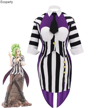 Halloween Carnival Suit Beetle Michael Keaton Cosplay Costume Dress uniforme a righe bianche e nere Women Wedding Outfit 2024