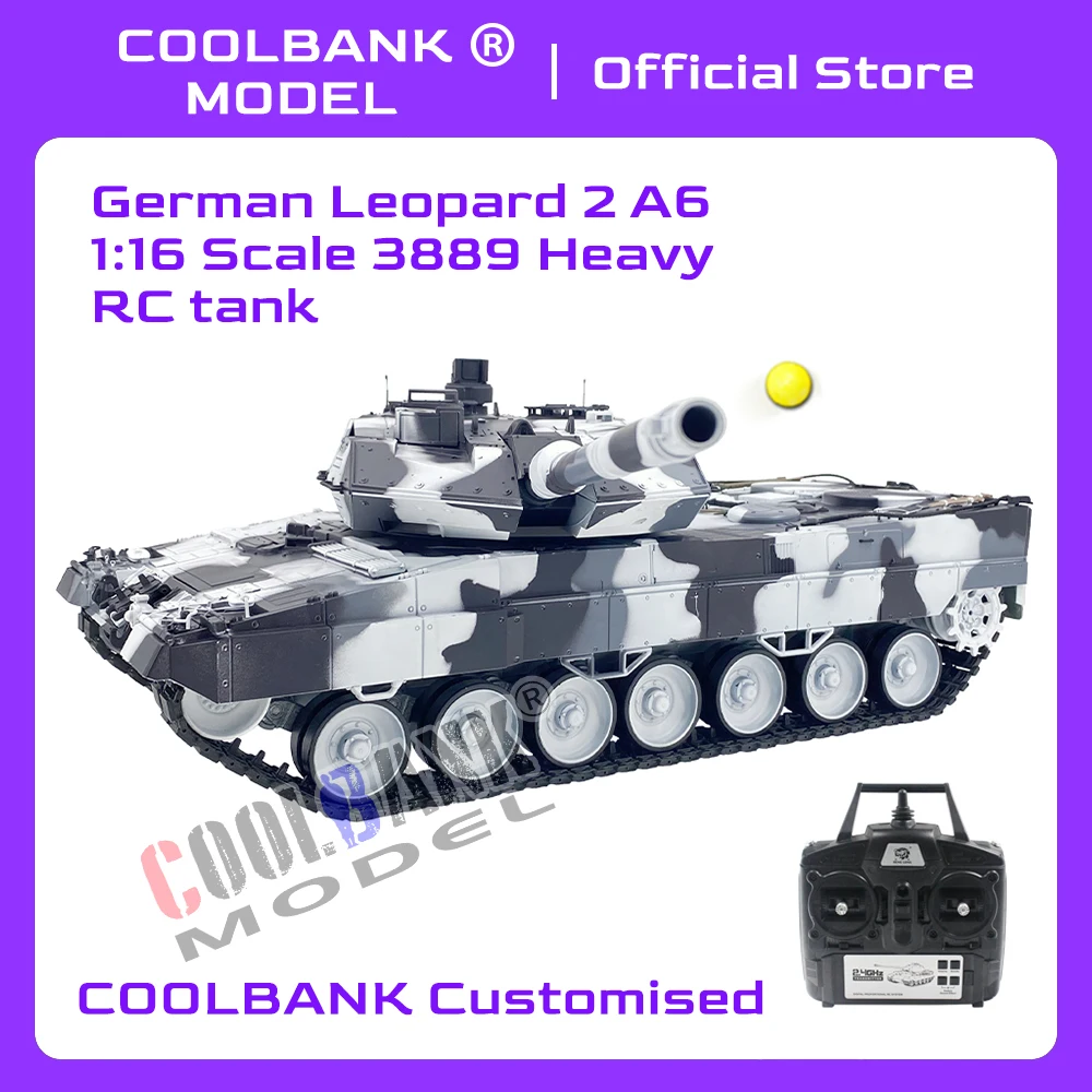 COOLBANK Henglong 3889-1 1/16 Scale German Leopard 2A6 Military Tank Model Battle RC Tank 2.4Ghz RC Tanks Hobby Gifts Customize