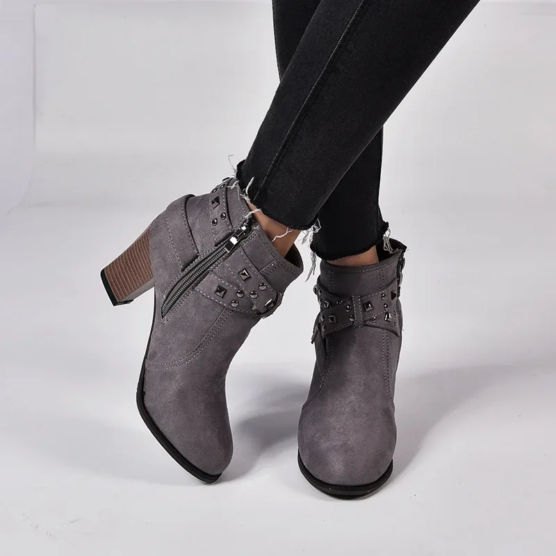 Autumn Winter Women Boots zipper rivet suede women winter boots cotton ankle women\'s shoes Round Toe Shoes 2024