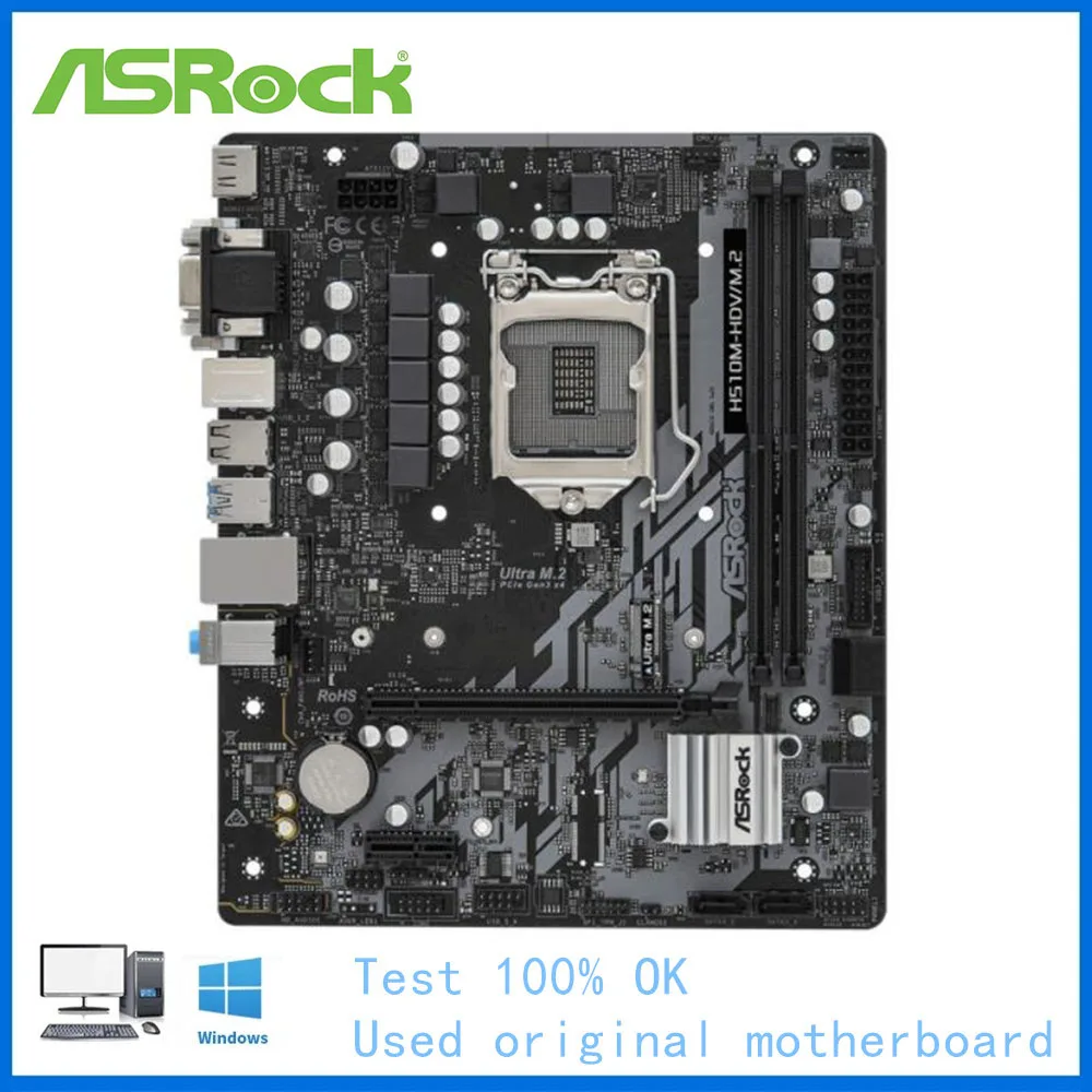 H510 Motherboard Used For ASRock H510M-HDV/M.2 Motherboard Socket LGA1200 DDR4 Desktop Mainboard  support 11400 10100F