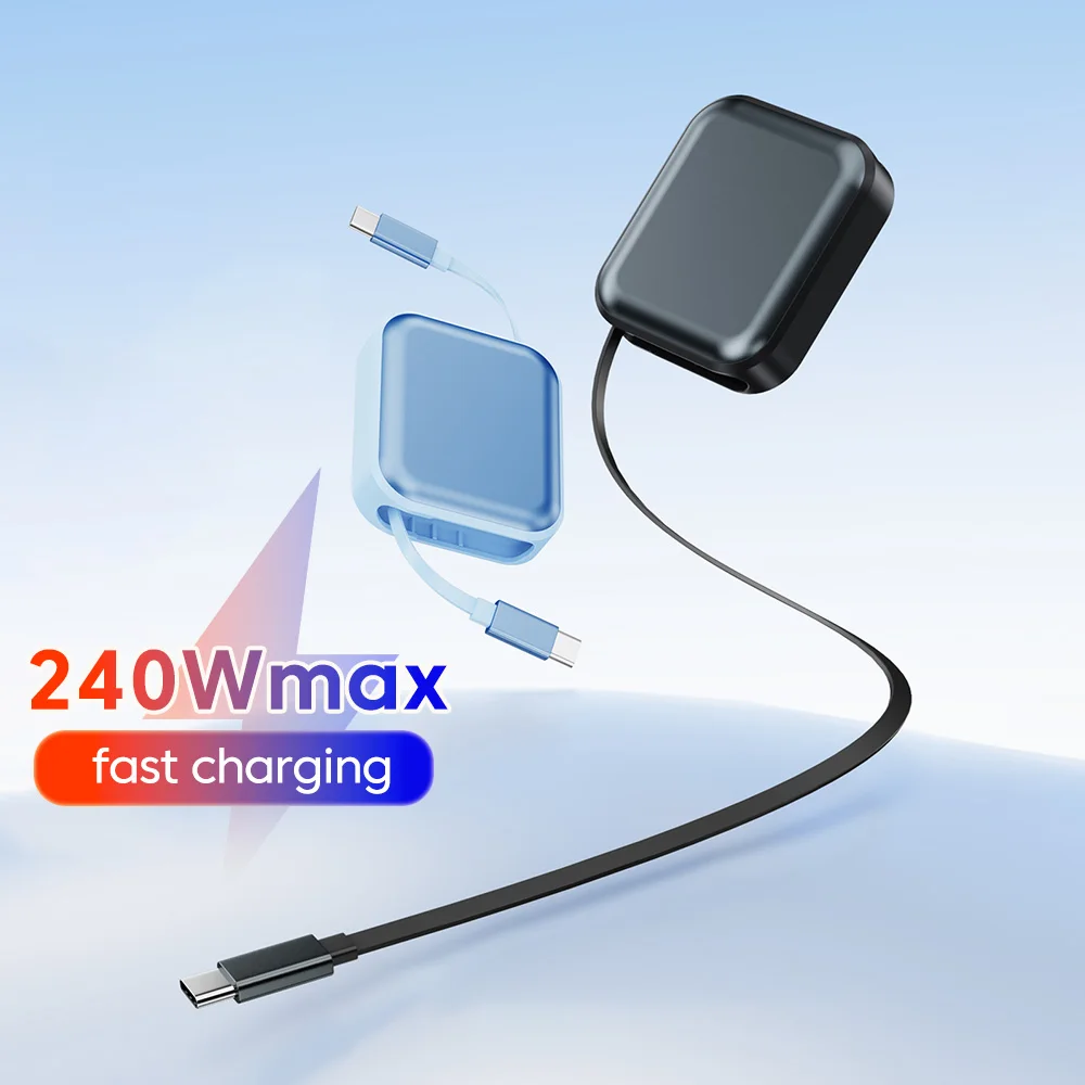Câble de charge rapide rétractable USB-C vers USB-C PD240W pour iPhone 15 16 17 Samsung Xiaomi Huawei Ordinateur portable Chargeur portable Câble de données