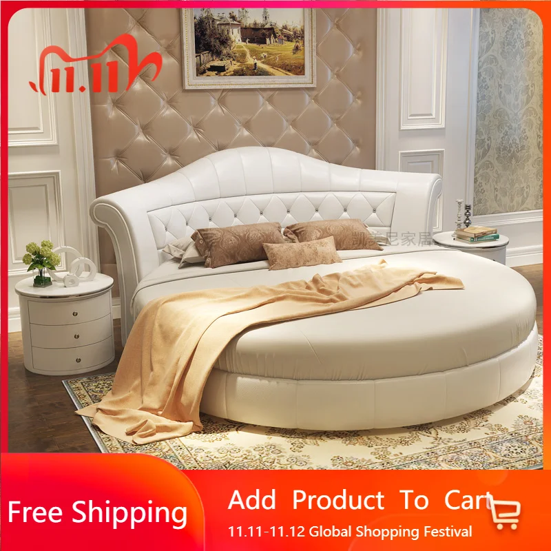 

Aesthetic Pretty Pink Double Bed Modern King Size Comferter Round Bed Luxury Entertainment Villa Korean Muebles Hotel Furniture