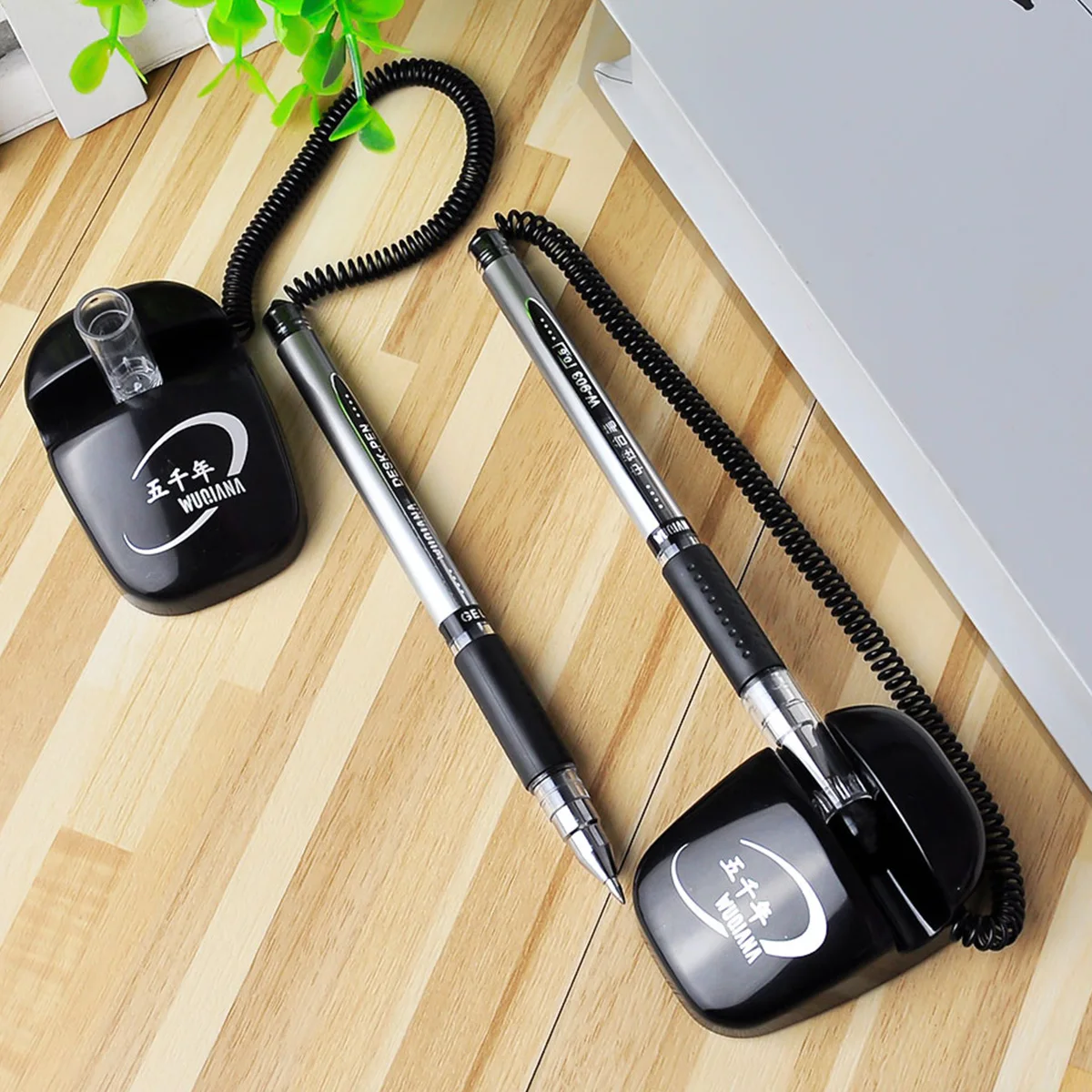 3/6pcs Creative sticky desk with cable base fixed black signature pen anti-loss pen for hotel companies and offices