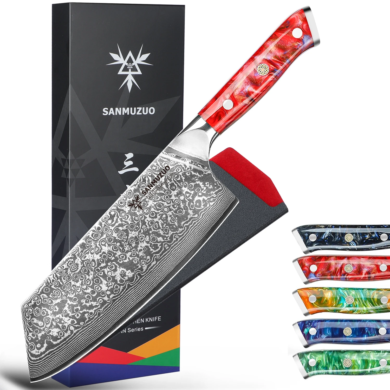 

SANMUZUO Nakiri Knife - 7.5 inch Cleaver Knife- Xuan Series - Professional Damascus Steel Kitchen Knife - Resin Handle ( Black)