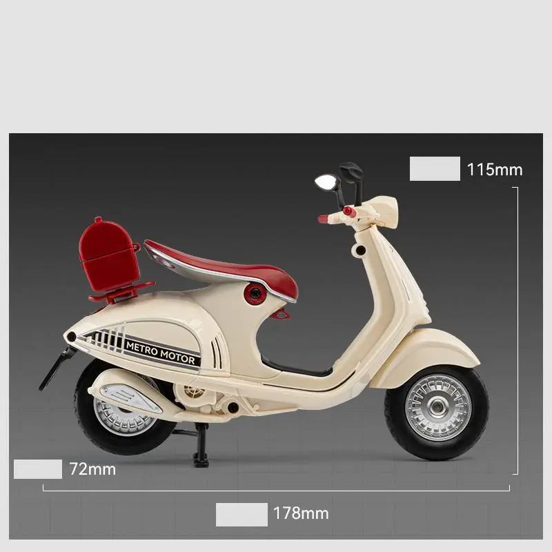1/12 Vespa 946 Dargon Toy Scooter Diecast Car Vehicle Alloy Motorcycle Model Sound & Collection Gift For Children Kid Boys