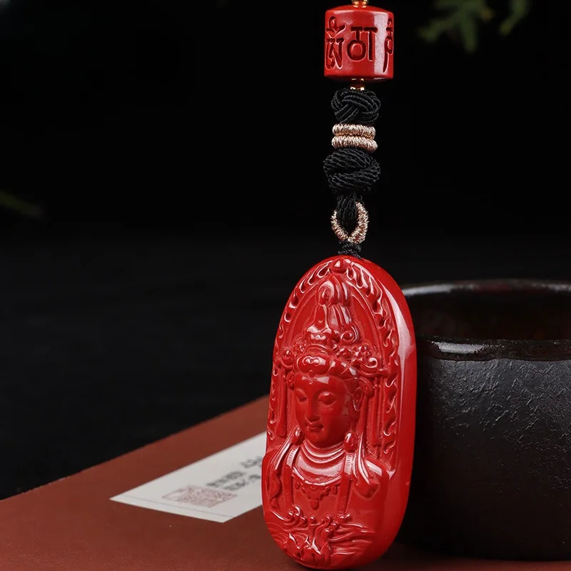 Guanyin Pendant Necklace Pixiu Fox Safe Card Pendant Cinnabar Jewelry