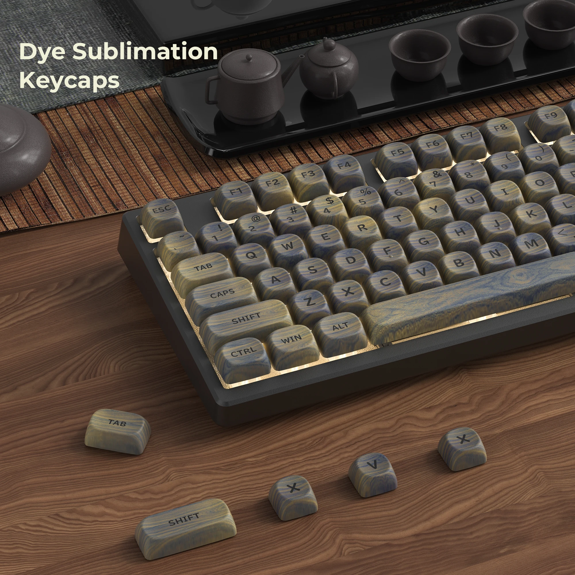 XVX 130 Keys MOA Profile Dark Walnut Wood Theme PBT Customs Dye Sub Keycaps for 61/87/104 Cherry MX Gaming Mechanical Keyboard