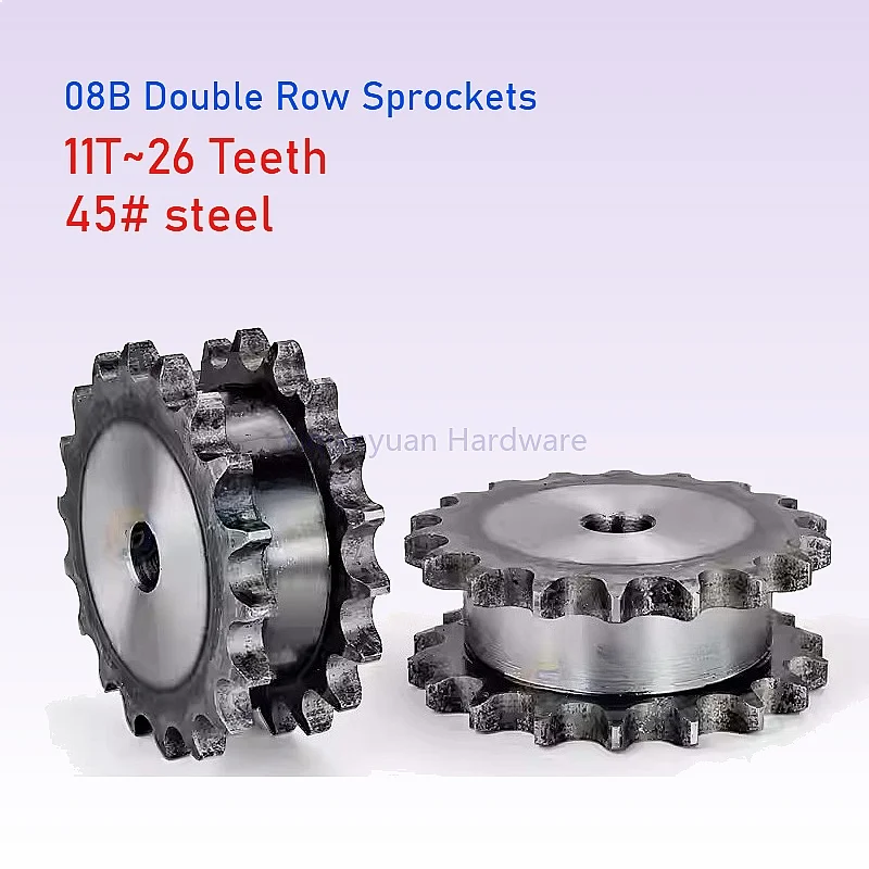 Yiqianyuan 1piece 08B Double Row Idler Sprocket 45# Steel 11-26 Teeth Industrial Chain Drive Sprocket Wheel for Motor
