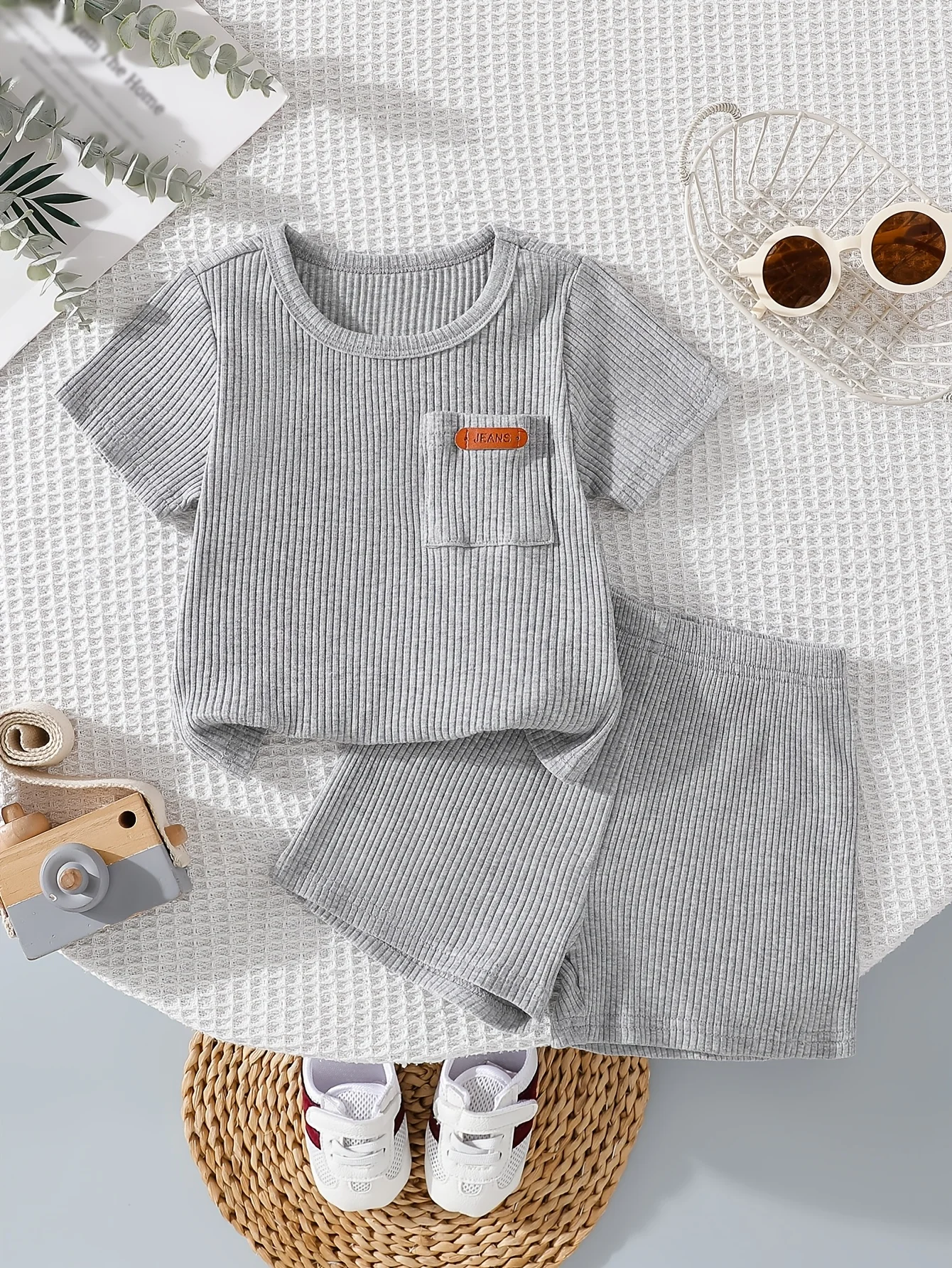 

Toddler Boy Grey Ribbed Summer Set | Valentine's Day & Birthday Gift