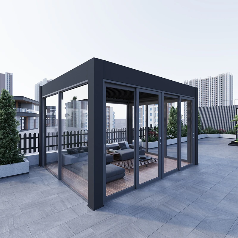 Bioclimatic Pergola Aluminum Frame Waterproof Weatherproof Louvered Roof Gazebo Pavilion for Outdoor Patio Garden