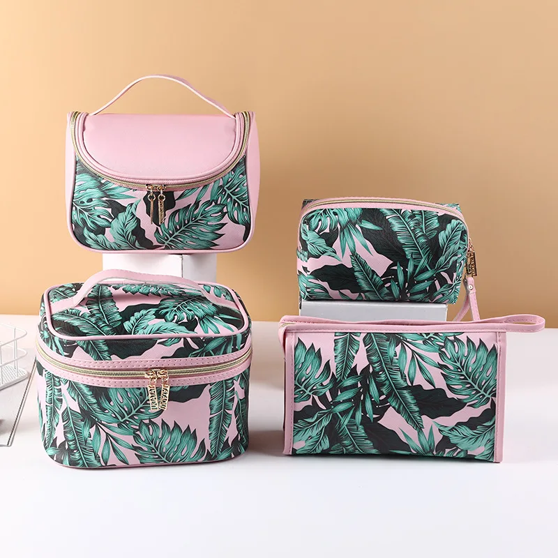 Travel Portable Women Makeup Bag High Capacity Toiletries Organizer Storage Cosmetic Cases Leaf Zipper Wash Beauty Pouch