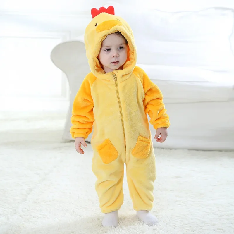 Kigurumi-Disfraz de pollito amarillo para bebé, mono de franela para niño y niña, mono cómodo