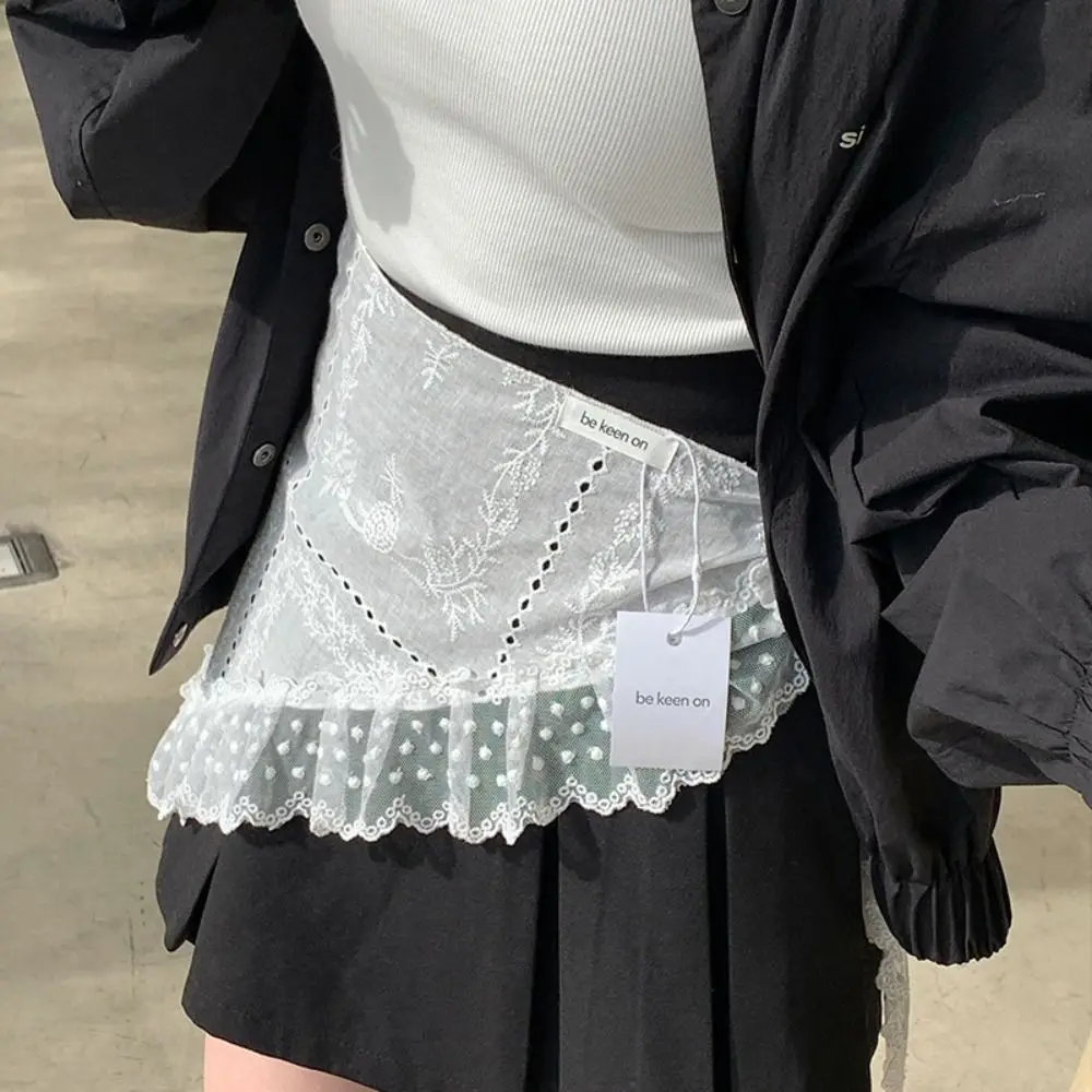 Y2K Sweet Lace Mini Skirt Flower Korean Style Gauze Skirt Lace-up Hight Waist Ruffled Edge Skirt Streetwear