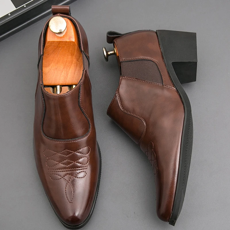 

Retro Social Leather Shoes Men Hight 6 CM Men's Dress Business Leather Shoes Classic Formal Office Wedding Shoes For Men