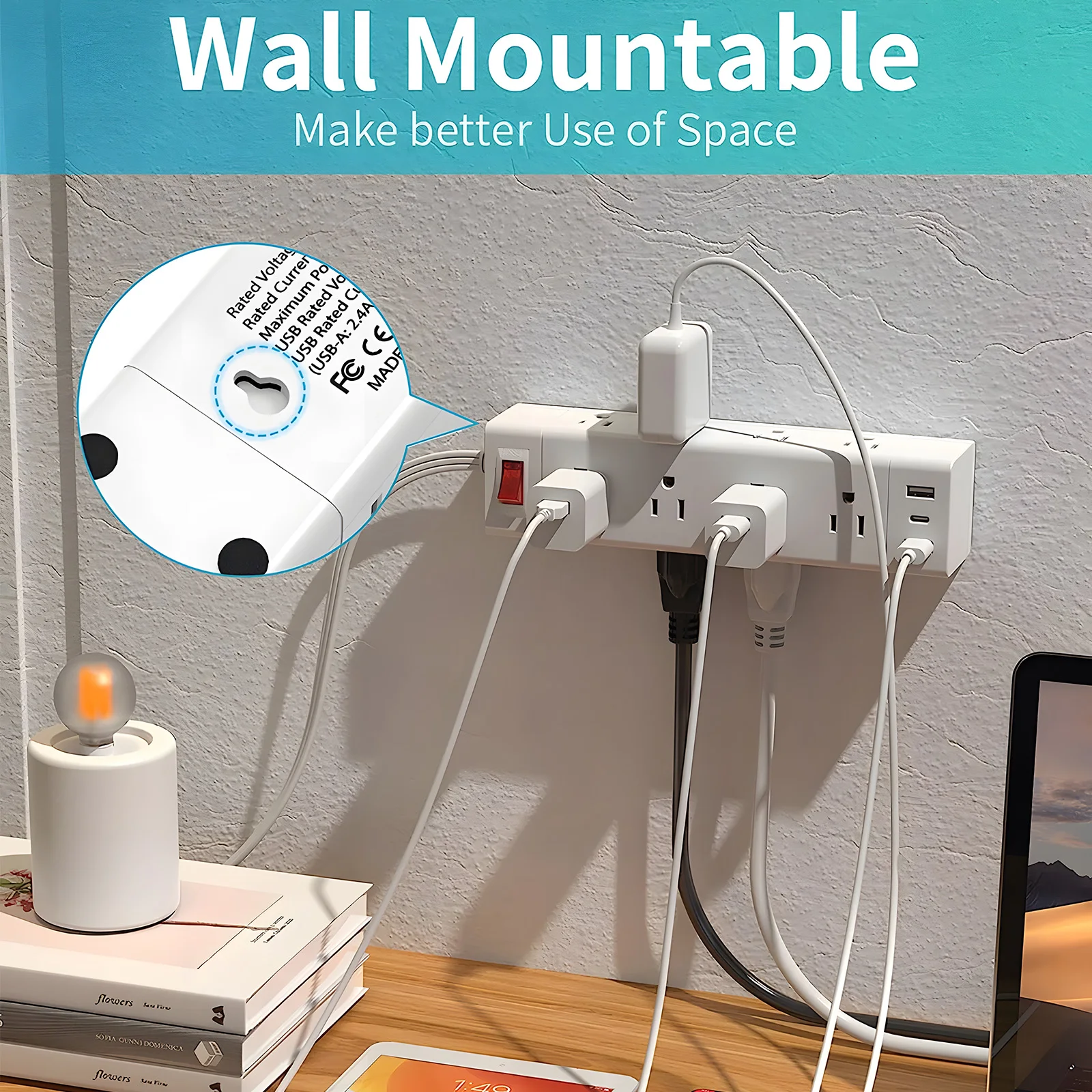 Prese Multiple ciabatta presa a 12 vie con porte USB spina americana cavo di prolunga elettrica spina piatta per montaggio a parete per l'home Office