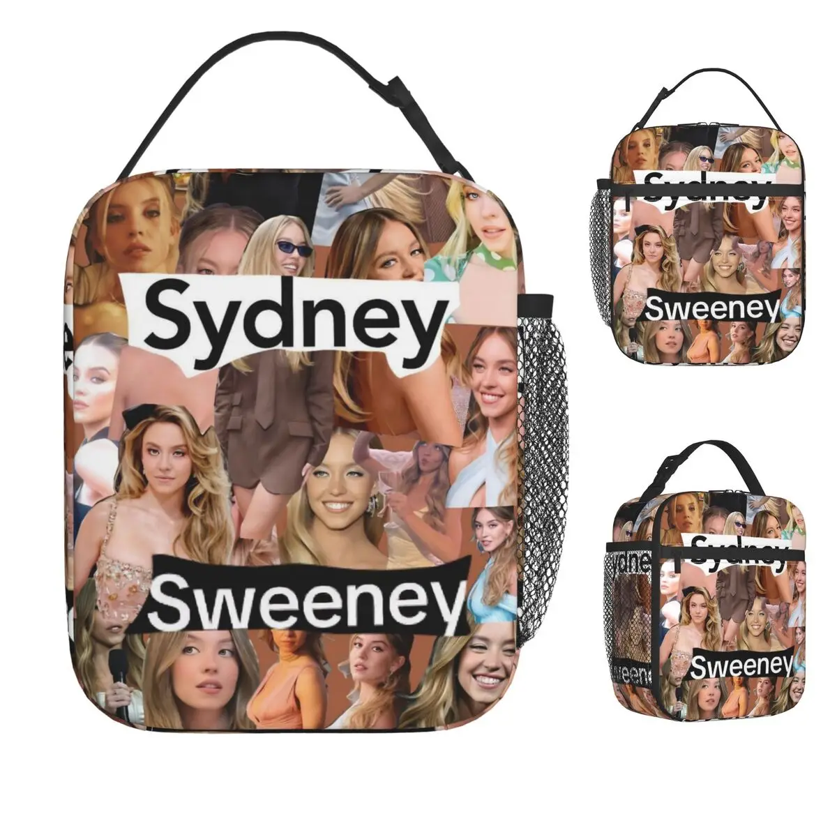 

Sydney Sweeney American Actress Photo Pattern Lunch Bag Portable Lunch Box Beach Cooler Bag Funny Oxford Thermal Lunch Bags